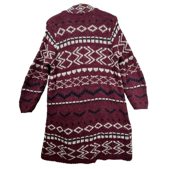 J.Jill Womens Cardigan Sz M Maroon Longline Boho Southwest Button Front Sweater - Picture 2 of 13